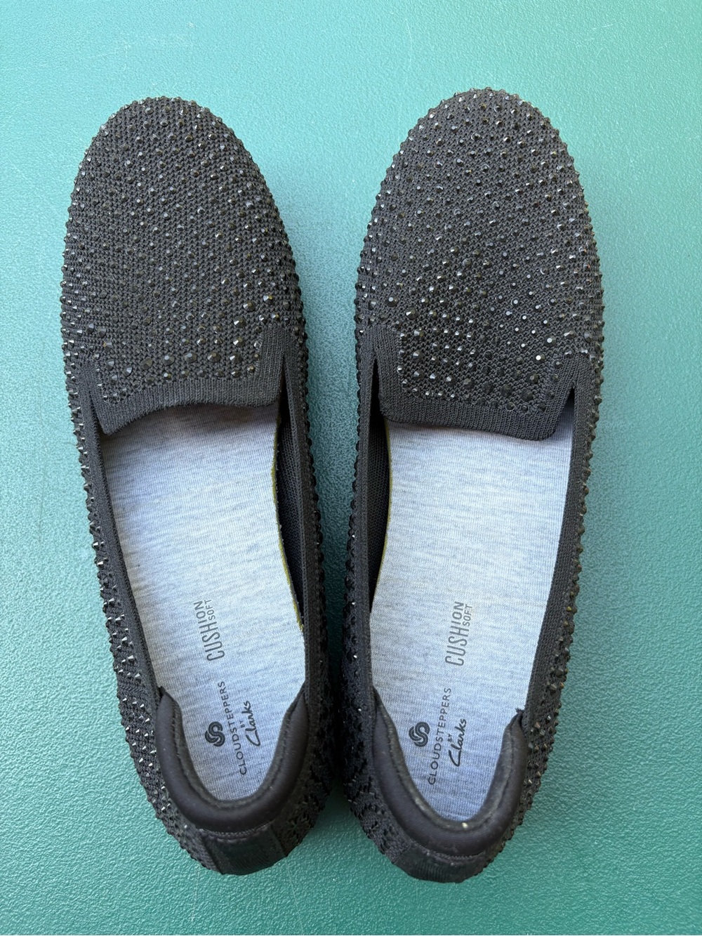 Clarks Women's Black Embellished Carly Dream Slip-On Flats